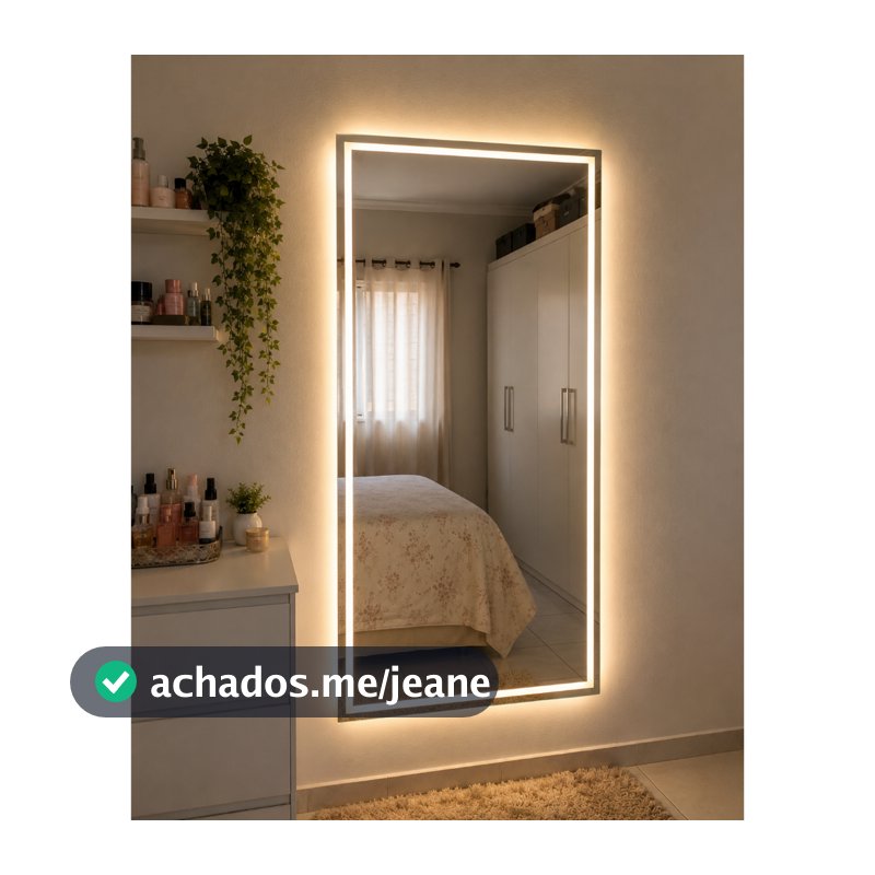 Espelho Retangular Jateado Fino 70x50cm Lapidado com LED 3 Cores Touch para Decoração Banheiro