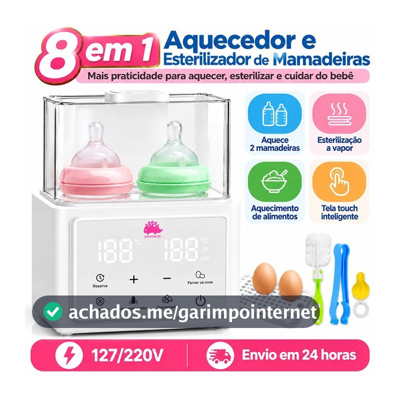 Festa Aquecedor de Leite com Esterilizador para Mamadeiras 110V com Cesto de Esterilização, Pegador, Escova