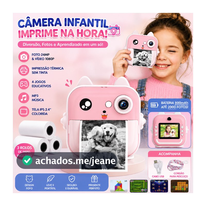 Câmera De Impressão Instantânea Para Crianças Vídeo Fotografia Digital Fotográfica Toy Mini Impressora Térmica Rbgdpwunt