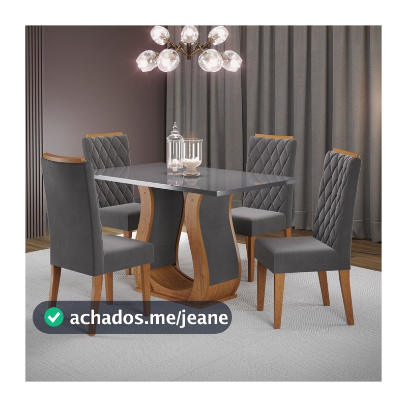 Mesa de Jantar 4 Lugares Los Angeles com Vidro