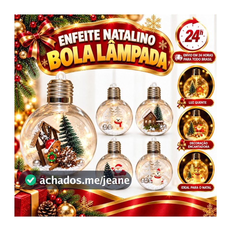 Bola Decorativa De Natal Temática Led Bolinha Natalina Iluminada Para Árvore Decoração
