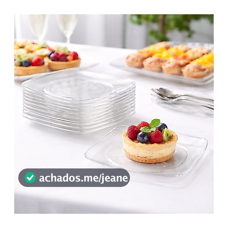 100 Prato Acrílico Quadrado Resistente Sobremesa 15cm Cristal