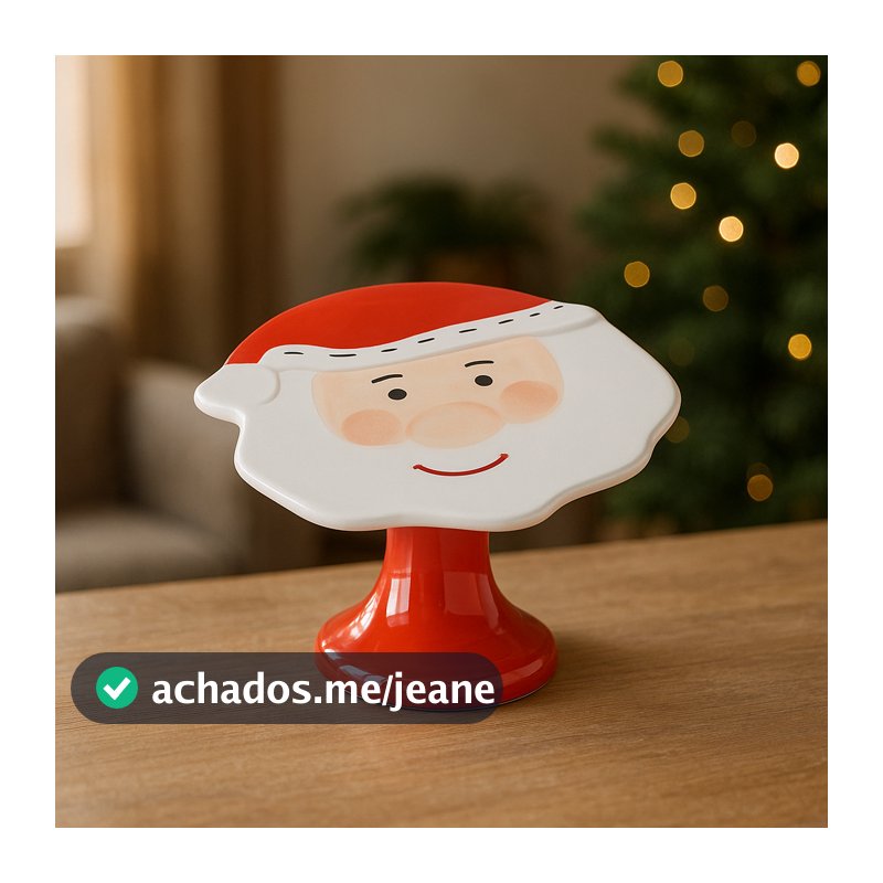 Boleira Papai Noel Pé Vermelho Cerâmica Louças Natal Porta Bolo Decoração Festas Mesa Posta