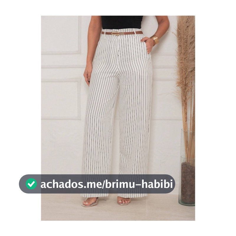 Calça Alfaiataria Wide Leg Pantalona Listrada Risca De Giz Cintura Alta Bolso Social Elegante Casual