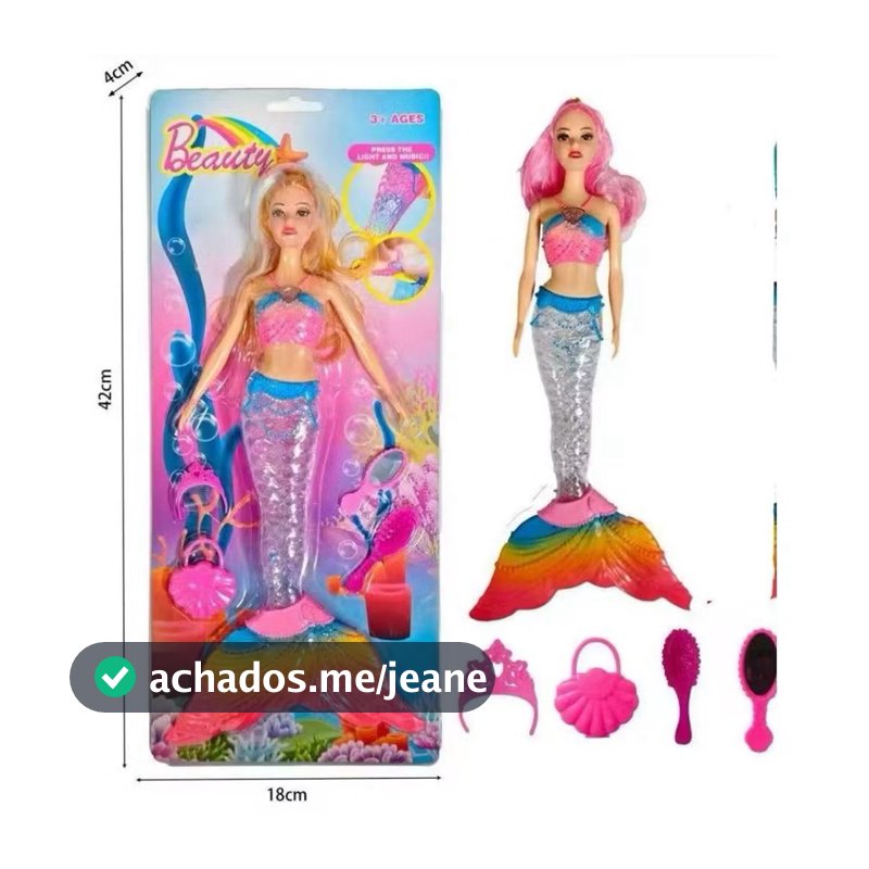 boneca barbie princesa sereia com luzes e musica e varios acessorios