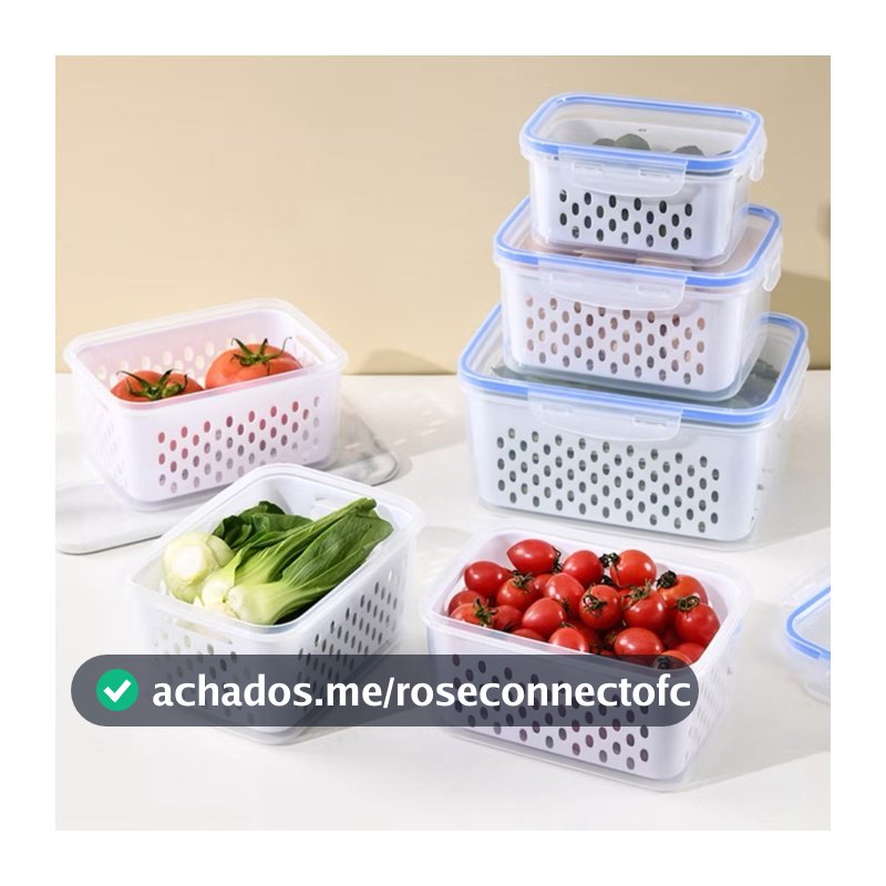 Kit 3 Organizadores Potes Hermetico Geladeira 850ML/1750ML/3300ML Alimentos Vegetais
