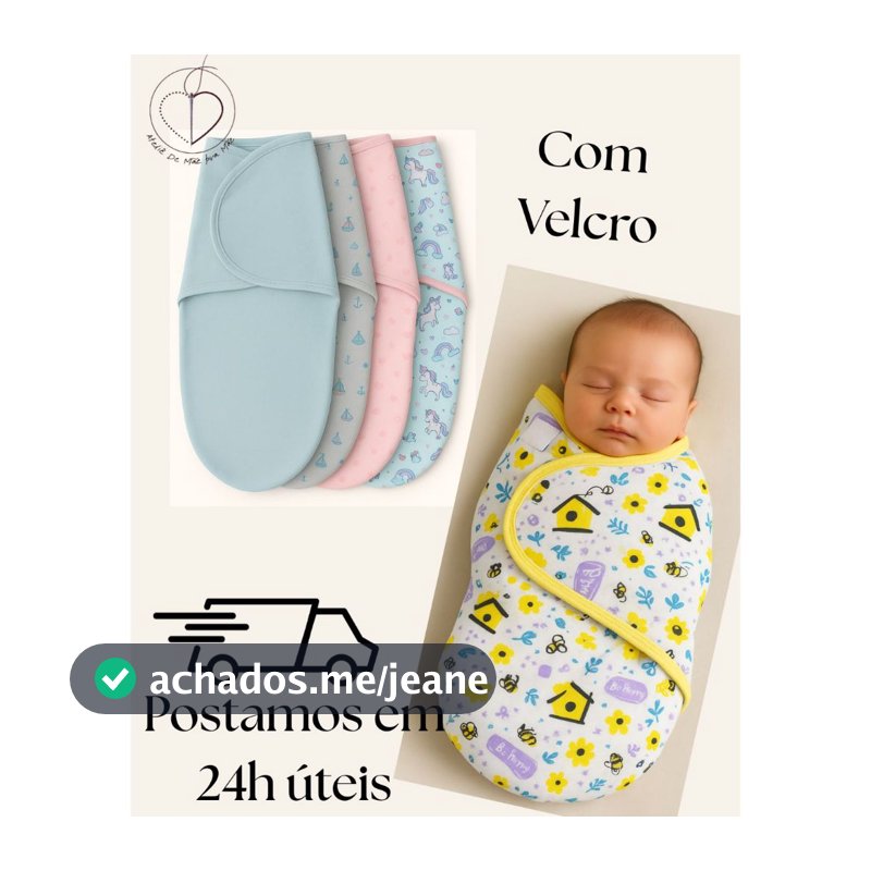 Swaddle Cueiro Charutinho Bebê Recém Nascido Saco de Dormir 100% Algodão Ajustável com Velcro 0 a 3 Meses