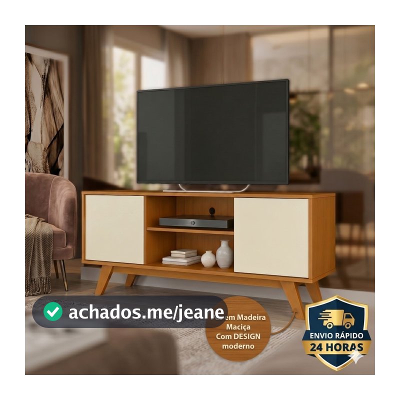 Rack Sala TV 50 Polegadas Turim Pés Madeira - Direto Da Fábrica - Envio Imediato
