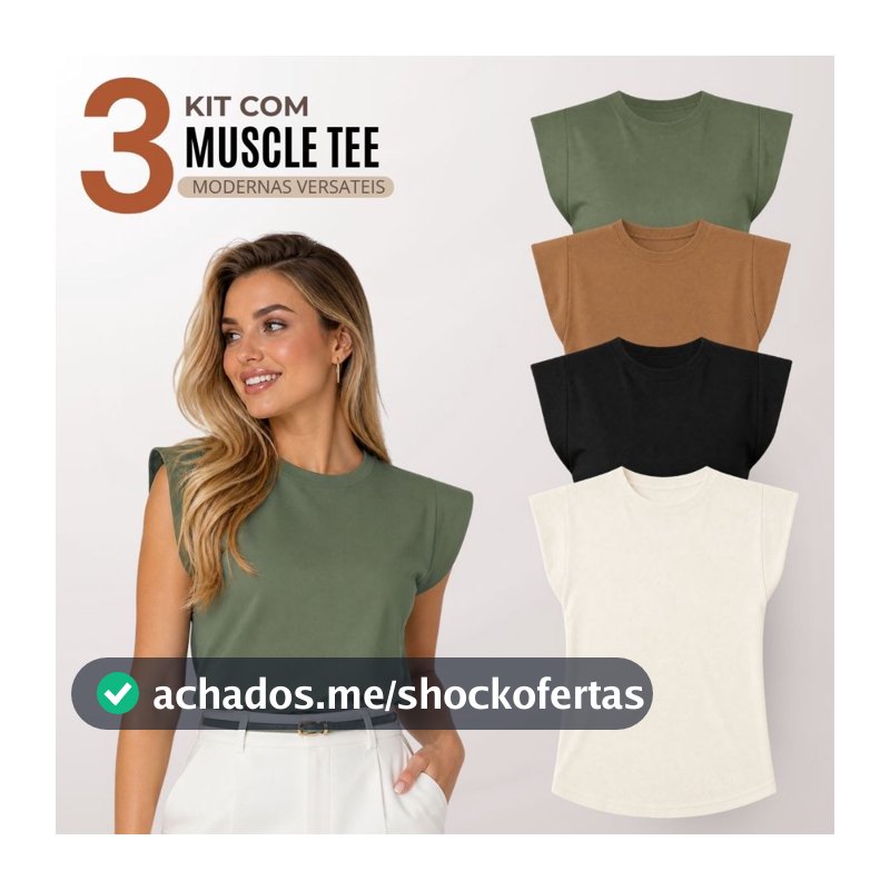 Kit 3 Blusas Feminina Muscle Tee Moderna Casual 100% Algodão - F00