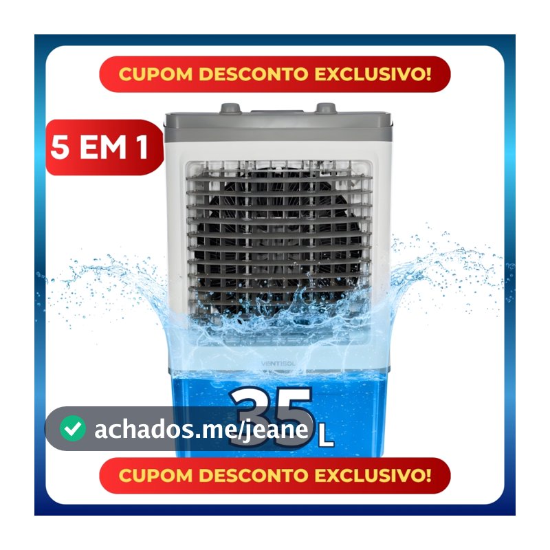 Climatizador de Ar Ventisol 35 Litros Portátil 150w Umidificador Ventilador 5 em 1 Filtro Colmeia