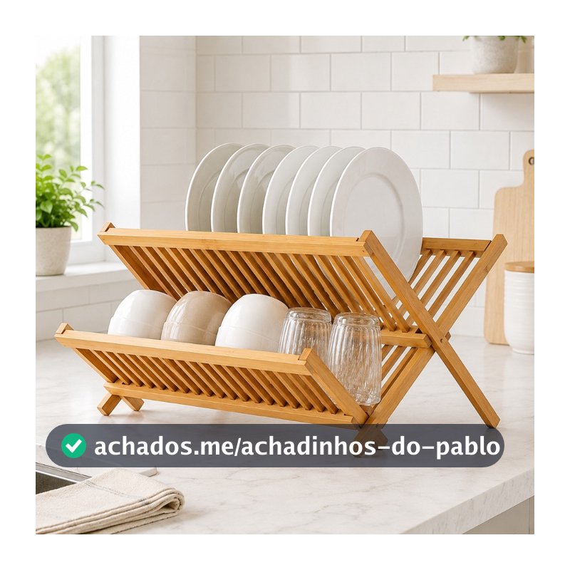 Escorredor De Louças Bambu 11 e 14 Divisórias Pratos Copos Bambu Dobrável Organizador Cozinha Prático e Fácil de Usar