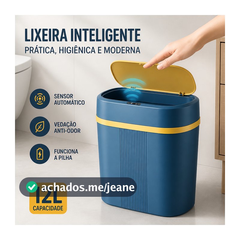 Lixeira Automática 12L Sem Toque Sensor Infravermelho Tampa Cozinha Banheiro Escritório Quarto