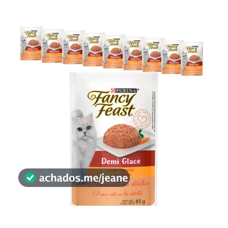 Ração Úmida Fancy Feast Sachê Demi Glace para Gatos Adultos sabor Frango 85g - KIT 10 unids.