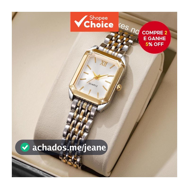 Relógio de Pulso Feminino Quartzo Moda Mix Gold, Mostrador Retangular Romano (Sem Caixa)