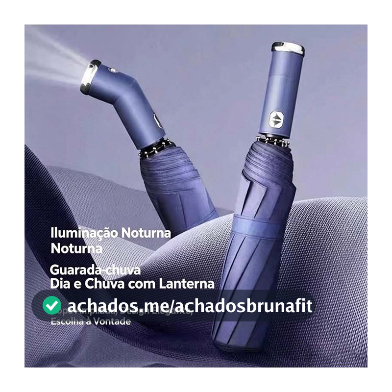 Guarda-Chuva Automático Anti-Vento com Lanterna Proteção UV Blackout Compacto para Bolsa e Mochila