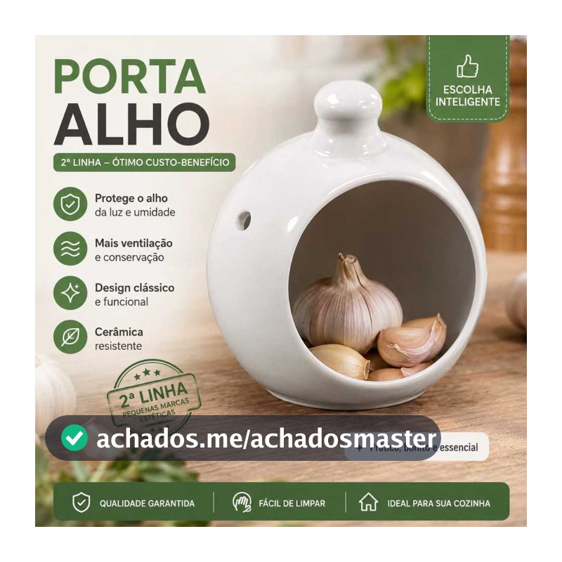 Porta Alho Cerâmica Branca Decorativo 2ª Linha Ventilado Cozinha Resistente e Moderno