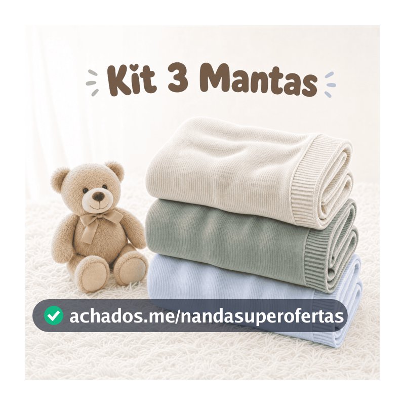 Kit 3 Cobertor de Bebê Tricô Manta Básica Liso Saída Maternidade Quentinha Unissex Menino Menina Presente