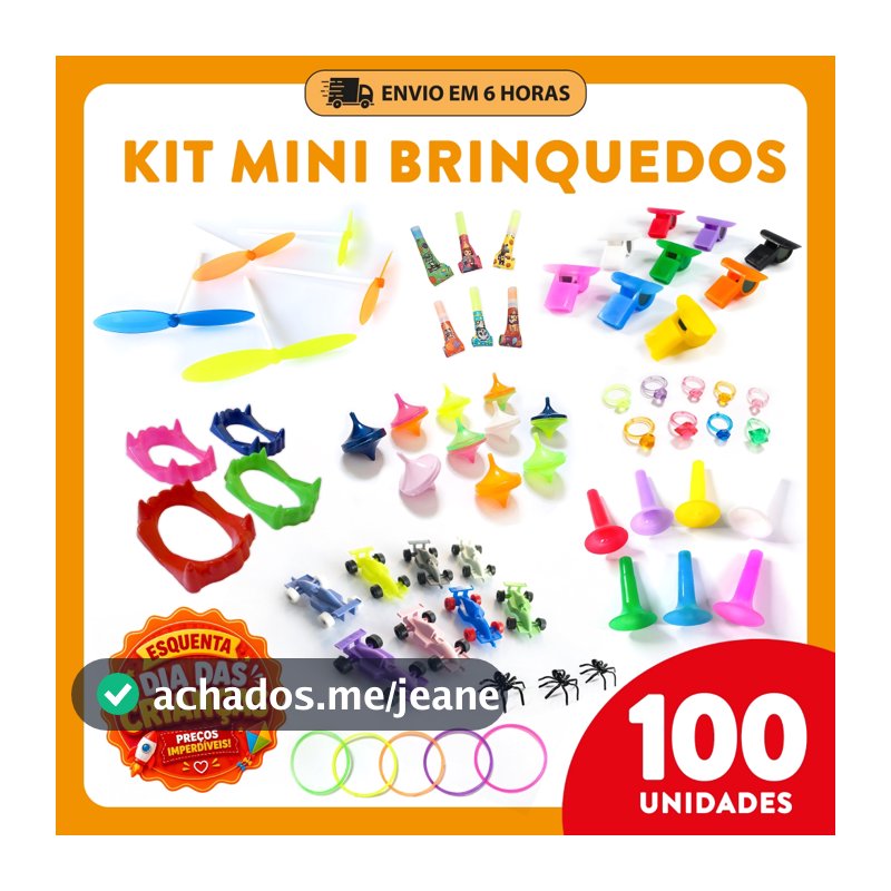 Kit 100 Brinquedos Sortidos 10 Modelos para Lembrancinhas, Sacolinha Surpresa, Festa Infantil, Aniversário