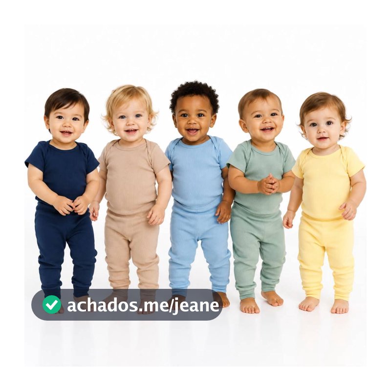 Kit 5 Conjunto Body Manga Curta Calça Bebê Infantil Ribana Canelada Premium