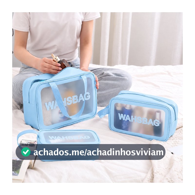 KIT 3 Necessaire Bolsa Portátil Transparente Para Viagem Cosméticos Produtos De Higiene Pessoal