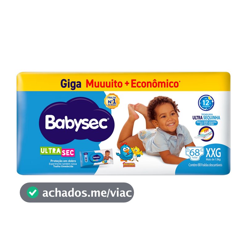 Fralda Descartável Babysec Galinha Pintadinha Ultrasec Giga XXG 68 Unidades