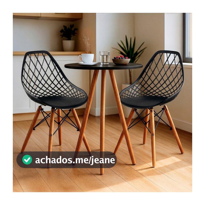 Mesa Tripé Preto 70 Cm MDF + 2 Cadeiras Cloe Sala de Jantar