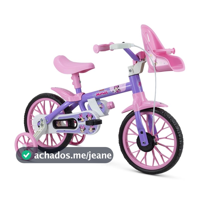 Bicicleta Infantil Nathor Aro 12 Menina MINNIE DISNEY Criança de 90cm a 1 metro 2 A 4 Anos ROXO/ROSA