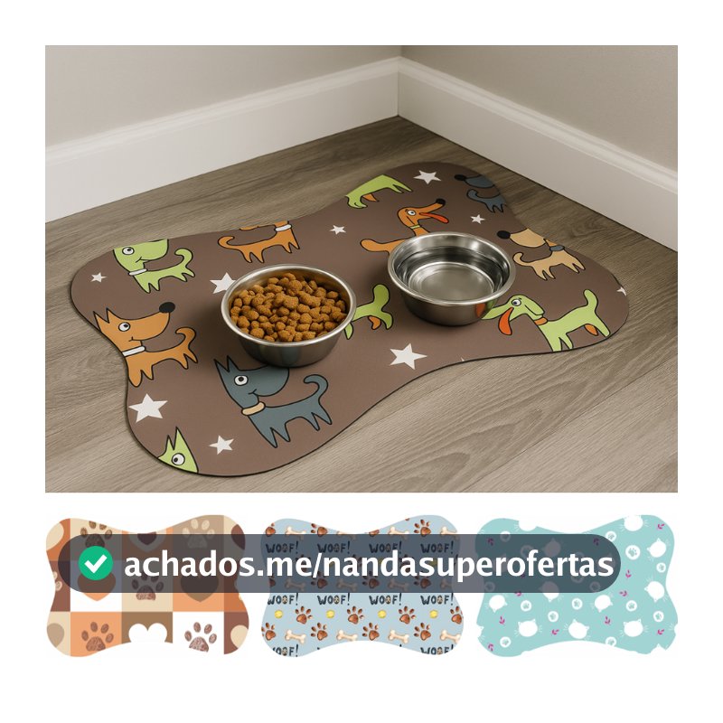 Tapete para Comedouro Pet Antiderrapante - Ossinho - 29cm x 43cm