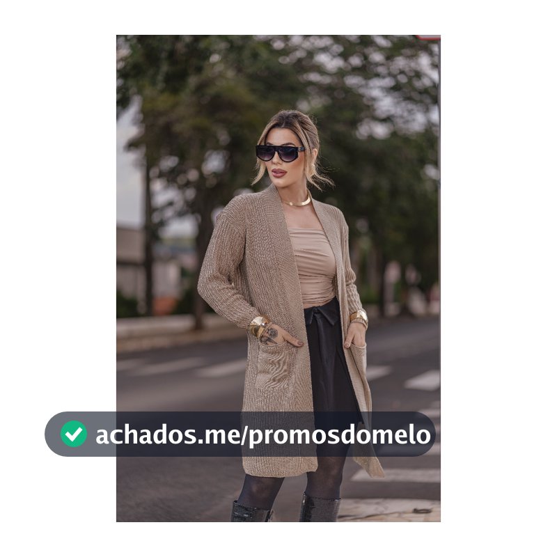 Casaco Cardigan Clássico Feminino de Tricot Longo c/ Bolso Fendas Laterais Ponto Pérola Moda Inverno