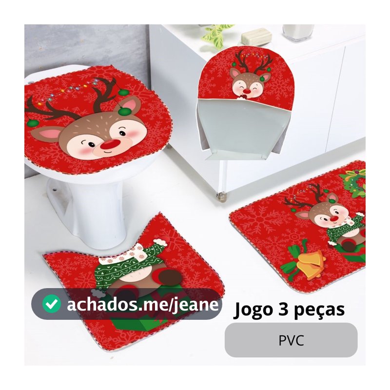Jogo de Banheiro Kit 3 Peças Natal Natalino Decoração Lavabo Casa Papai Noel Hena