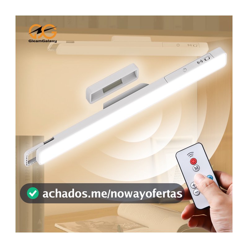 Lâmpada LED Magnética 3 Cores Dimerizável c/ Controle Remoto Ajuste 90° Recarga Type-C