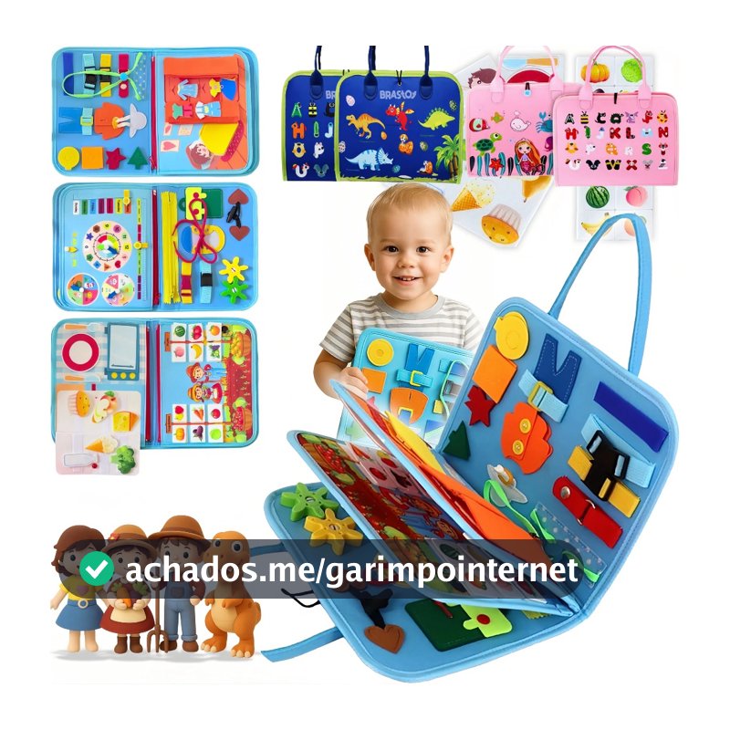 Tabuleiro Montessori Busy Board Sensorial Maleta Portátil - Brinquedo Educativo 1 Anos+ Viagem/ Pré-Escolar Aprendizado