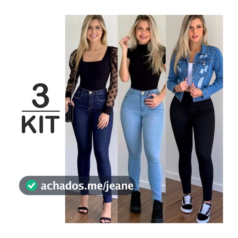 Kit 3 Calças Jeans Feminina > Elastano, Cintura Alta com Modelagem Skinny  > Enviamos no mesmo dia
