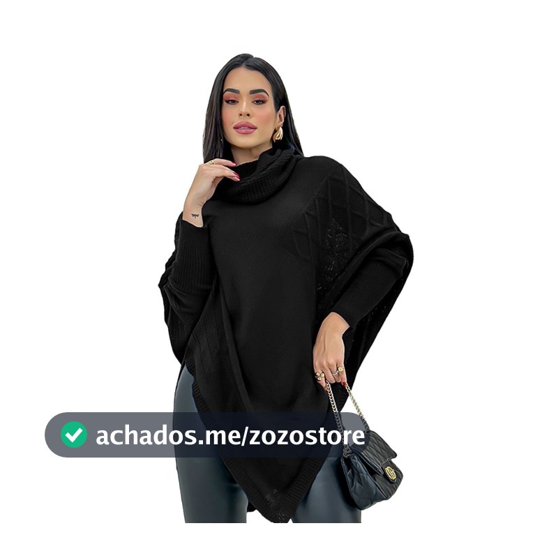 Poncho Casaco Lã Feminino Trico Blusa De Frio Inverno Bico