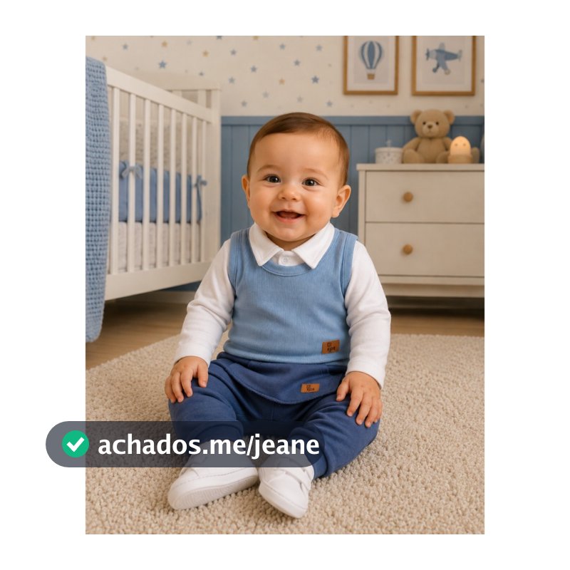 Conjunto 3 Peças Bebê Menino Body Polo Manga Longa Colete e Calça Moletom Careca