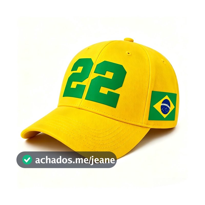 Boné Brasil 22 Impressão DTF Premium Aba Curva Ajustável Amarelo Unissex
