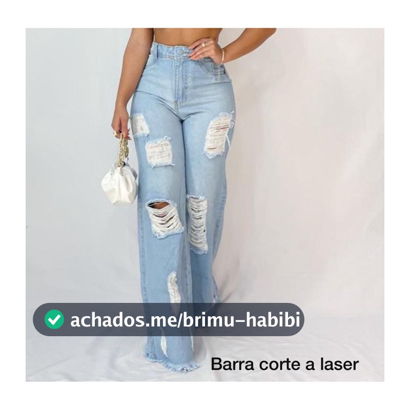 Calça Jeans Rasgada Feminina Pantalona Sem Lycra Wide Leg Calça Cintura Alta