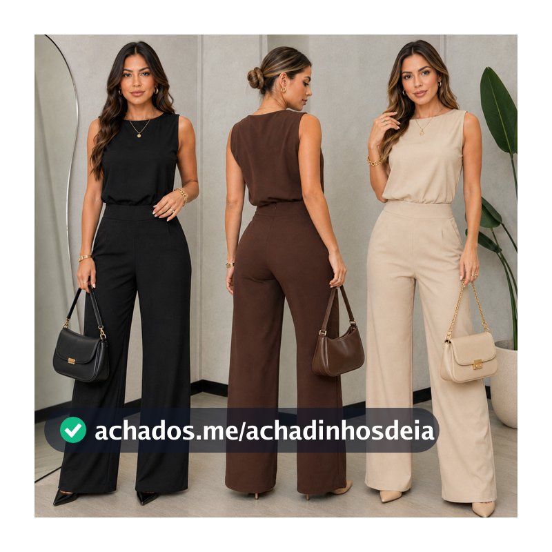 Conjunto Social Alfaiataria Feminino Mulher Elegante Blusa Regata Calça Pantalona Com Zíper Moda Outono Inverno.