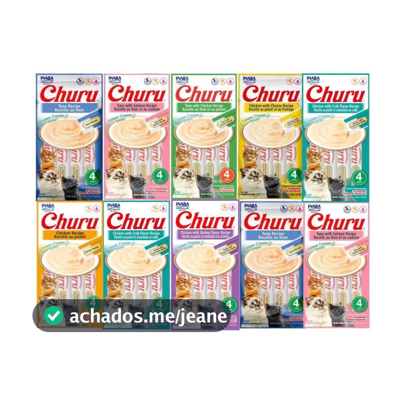 Petisco para Gatos Purê Churu Inaba Kit com 10 9 8 7 Pacotes Variados 56g cada original promoção
