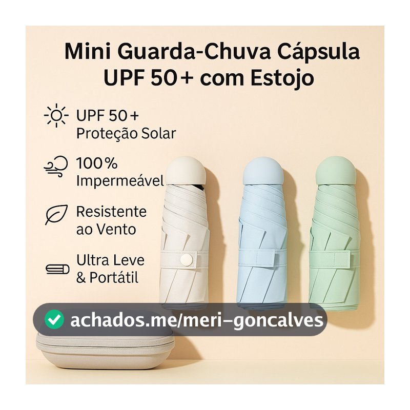 Mini Guarda-Chuva Portátil Dobravel UPF50+ Cápsula Ultra Leve com Estojo – Proteção UV