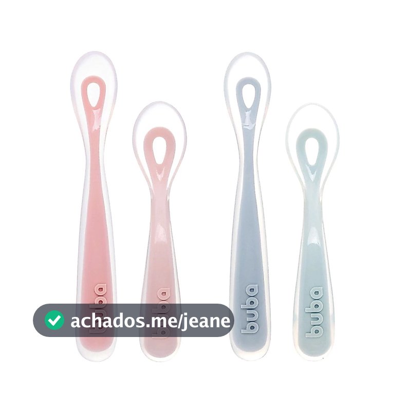 Kit 2 Colheres Silicone Anatômica Alimentação Bebê Papinha Introdução Alimentar Buba