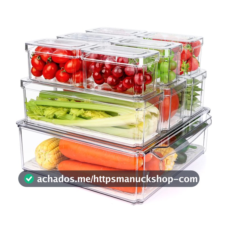 Caixas Organizadoras de Geladeira Transparente BPA Free Empilhável para Frutas Verduras Alimentos Cozinha