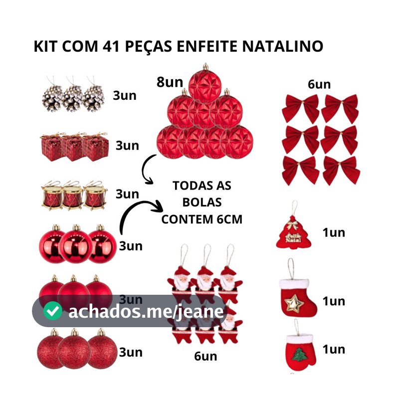 Kit Com 41 Peças De Enfeite Natalino Sortido Com Papai Noel Bola Laço Enfeite Tecido E Diversos