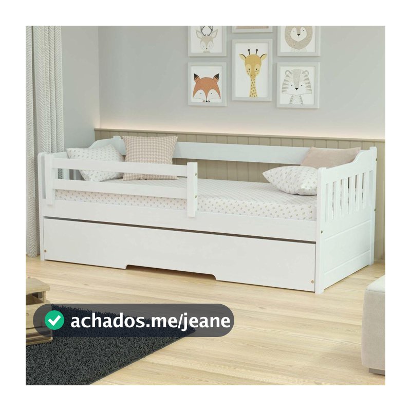 Bicama Solteiro Com Grade De Proteção Madeira Maciça Branco Mobilistore