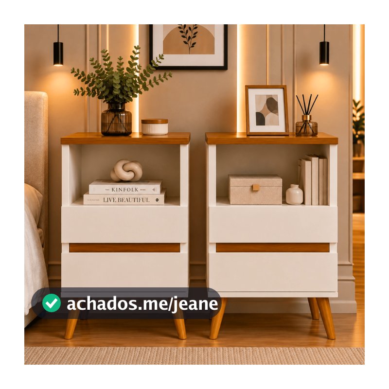 QUEIMA DE ESTOQUE Kit 2 Mesa de Cabeceira POP Criado Mudo Moderno com 2 Gavetas e Nicho para Quarto