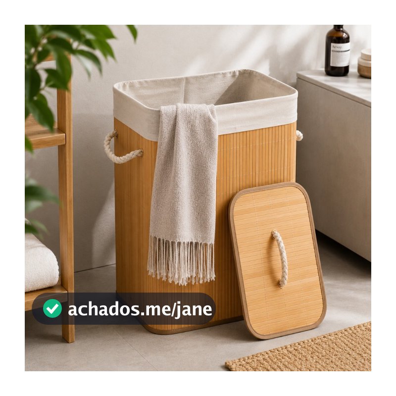 Cesto de Roupa suja Bambu 60 LITROS Dobrável Organizador com Revestimento Interno alta capacidade GRANDE