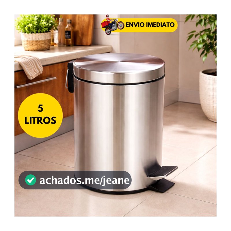 Lixeira 5 Litros Aço Inox com Pedal Antiodor Tampa Basculante Cozinha Banheiro Cesto Com Pedal E Balde Removivél