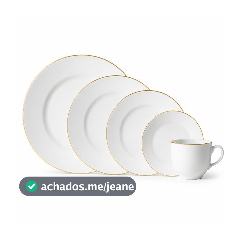Aparelho de Jantar Prato Caneca Borda Dourada Luxo Premium 20pcs Catarina