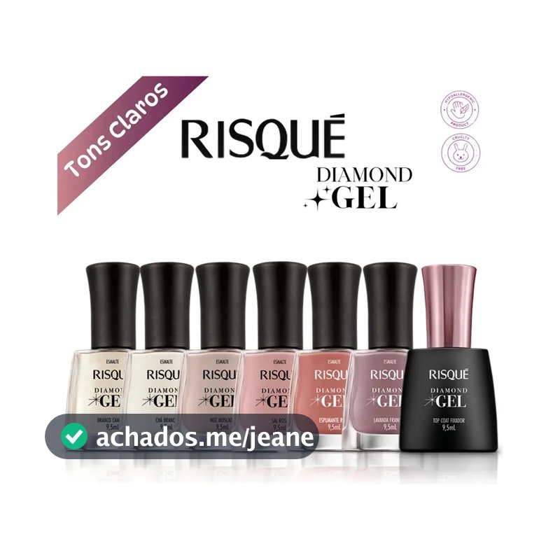 Risqué Kit 6 Esmaltes Diamond Gel Tons Claro Nude + 1 Top Coat Diamond