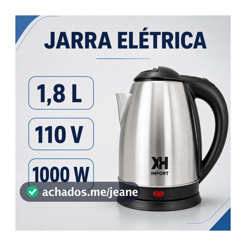 Chaleira Elétrica Inox 1,8L 110V 1000W Fervura Rápida Base Removível Desligamento Automático Jarra Bule Leiteira